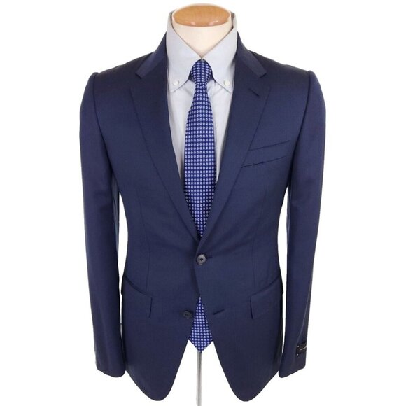 Ermenegildo Zegna Achillfarm Wool & Silk City Suit 46 36 R Blue Sharkskin $3795 - Picture 1 of 16